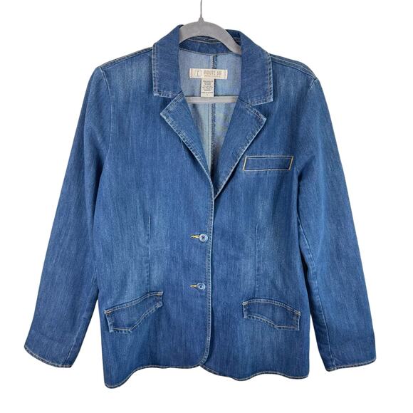 Route 66 Cotton Blend Medium Wash Button Up Collared Jean Jacket Stretch Size L - Picture 1 of 7